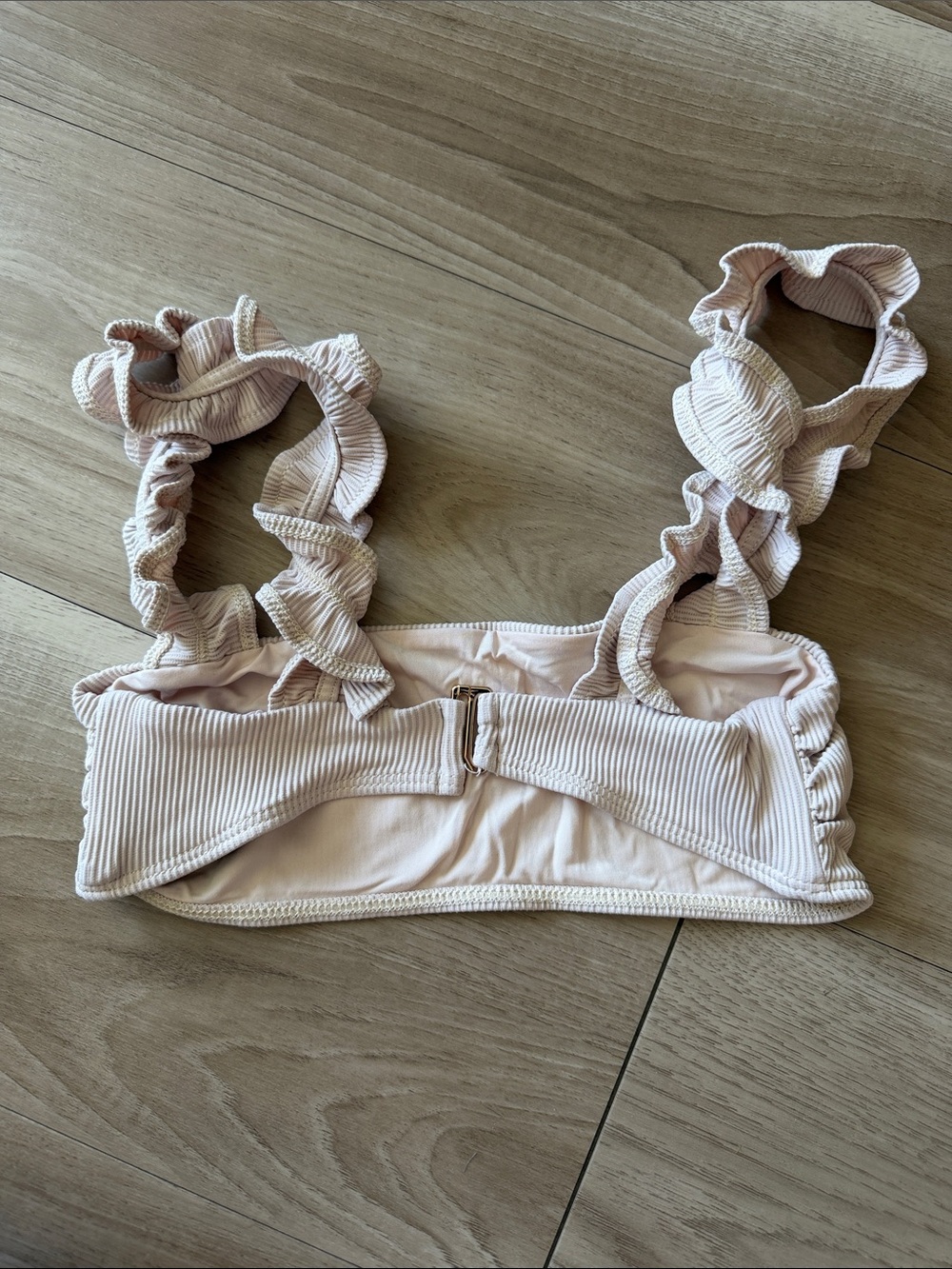 Beach Riot Pale Pink Ruffle Strap Ribbed Bikini Top - Picture 2 of 3